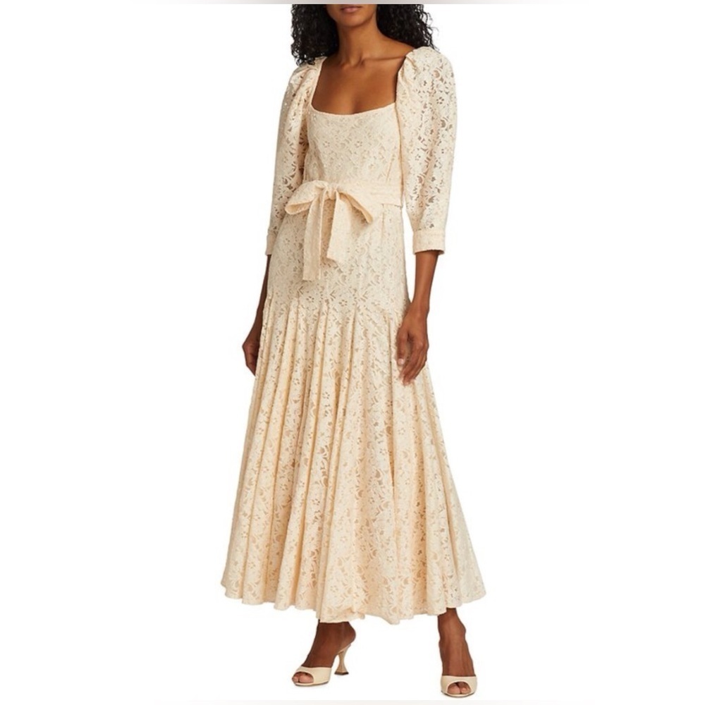 Anthropologie Cream Lace Maxi Dress with Puff Sleeves - Picture 3 of 16